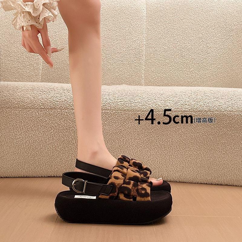 Wind Pedal Sandals Women'S Summer Outer Wear Heightening Woven One-Character Buckle Small Fragrant Wind Cool Slippers