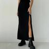 Europe, America, black skirt women's spring and summer, high waist split fork straight hip wrap a word suit dress