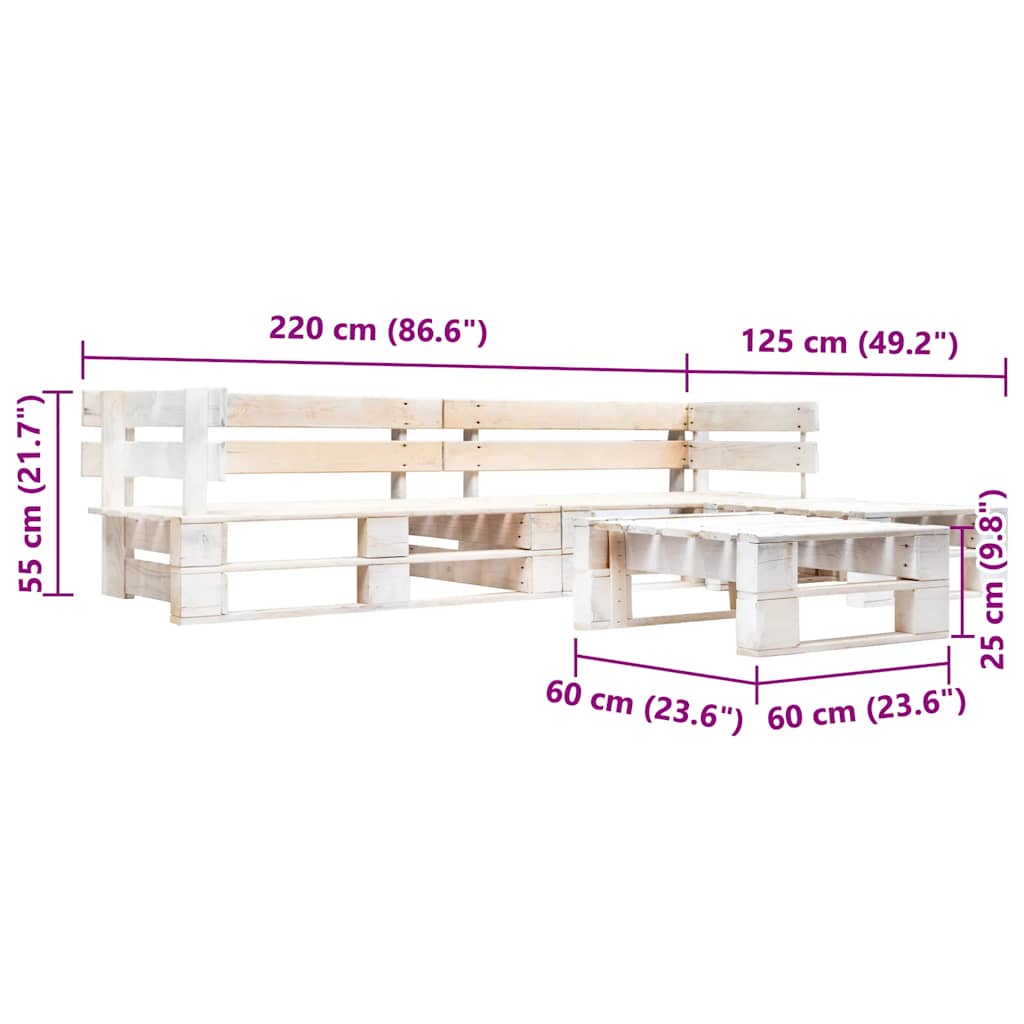 4 Piece Garden Pallet Sofa Set Wooden White