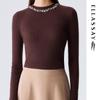 ELLASSAY Women's Merino Wool Rhinestone Mock Neck Knit Sweater