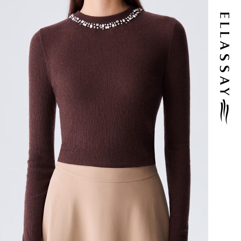 ELLASSAY Women's Merino Wool Rhinestone Mock Neck Knit Sweater