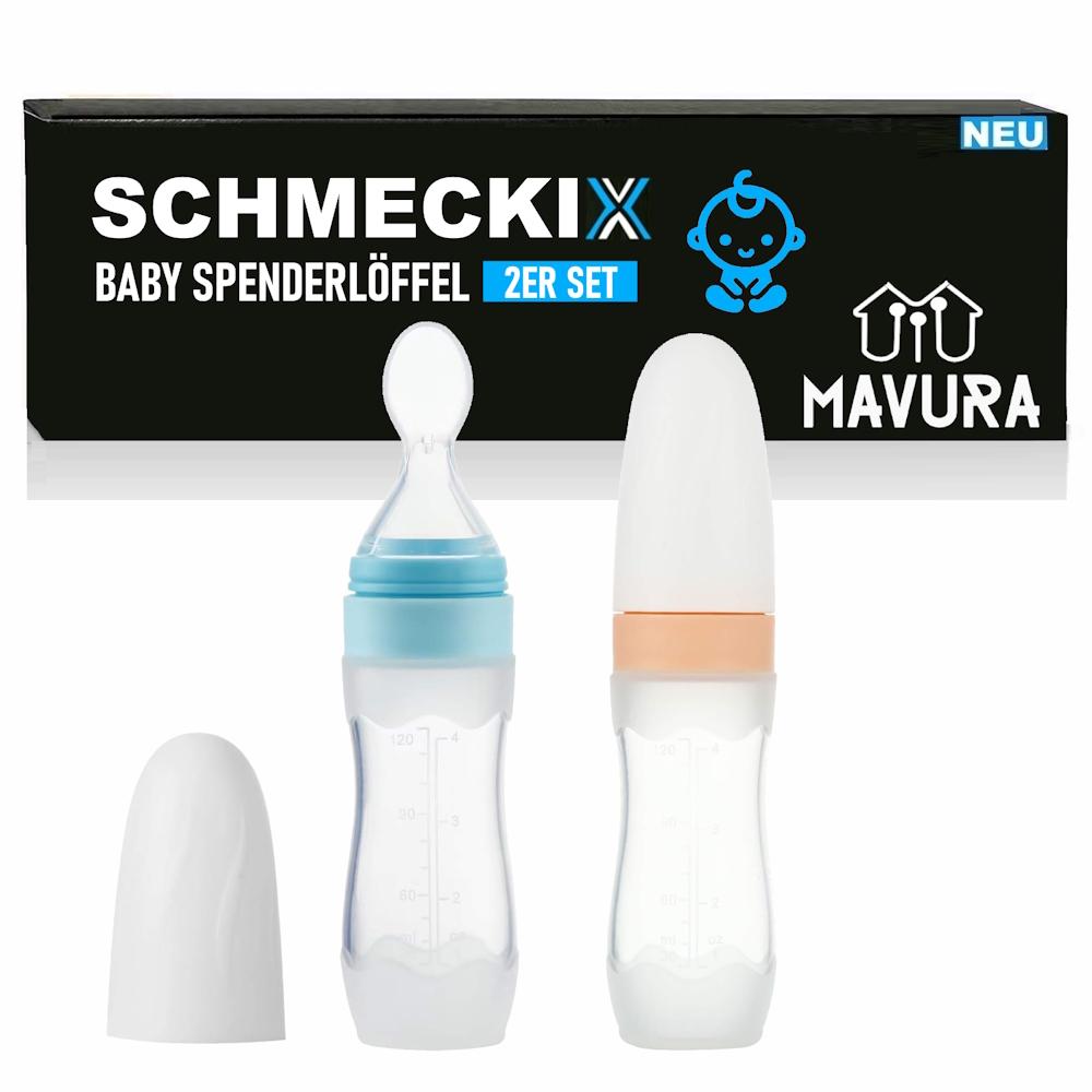 

SCHMECKIX Silicone Feeding Bottles With Spoon Milk Safe Baby Tableware 2 Pack