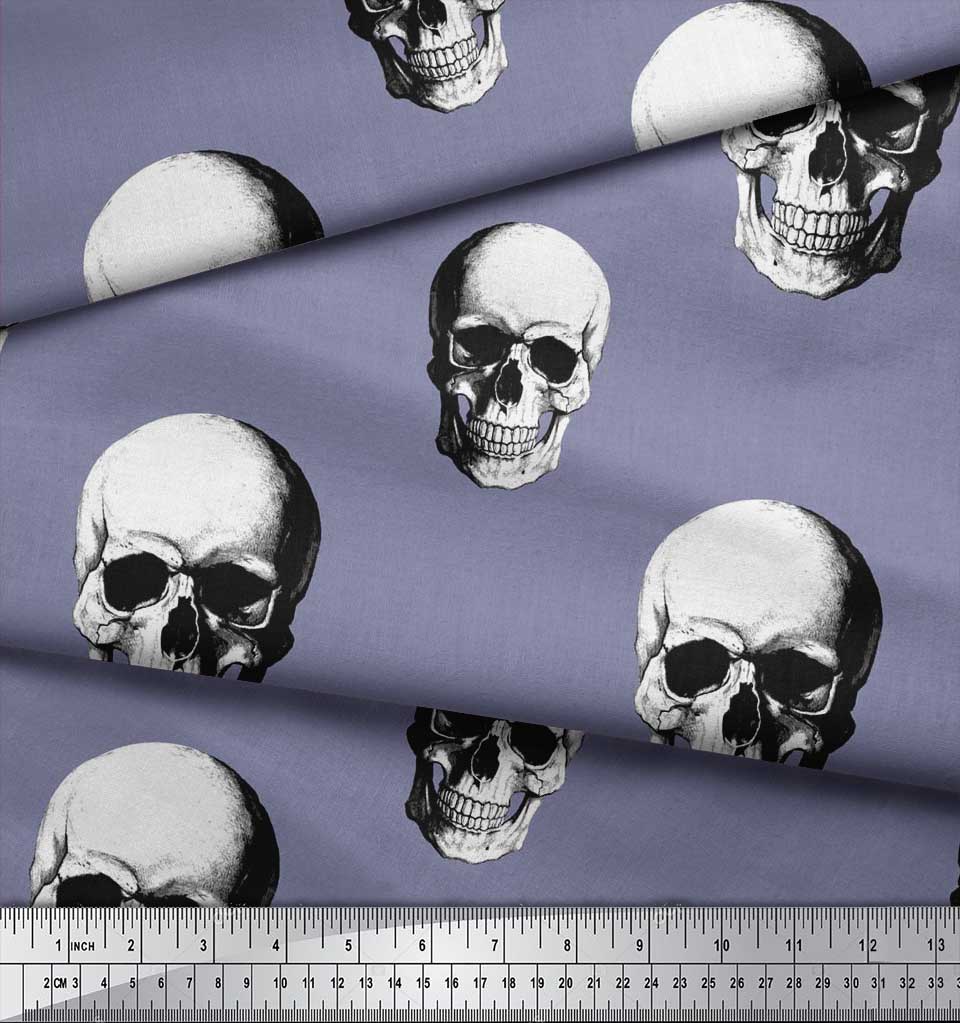 Soimoi Japanischer Krepp-Satinstoff, Horror-Totenkopf, Halloween-Druck, Meterware, 107 cm