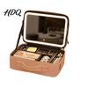 Makeup Bag with LED Mirror USB Charging Case Rechargeable Adjustable Dividers Travel Cosmetic Light-up 3 Color Lights