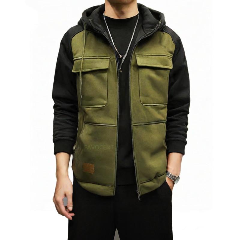 Men's Long Sleeve Hooded Sweatshirt Jackets Casual Thick Hoodies Men Fashion Vintage Hooded Hoodie Outerwear