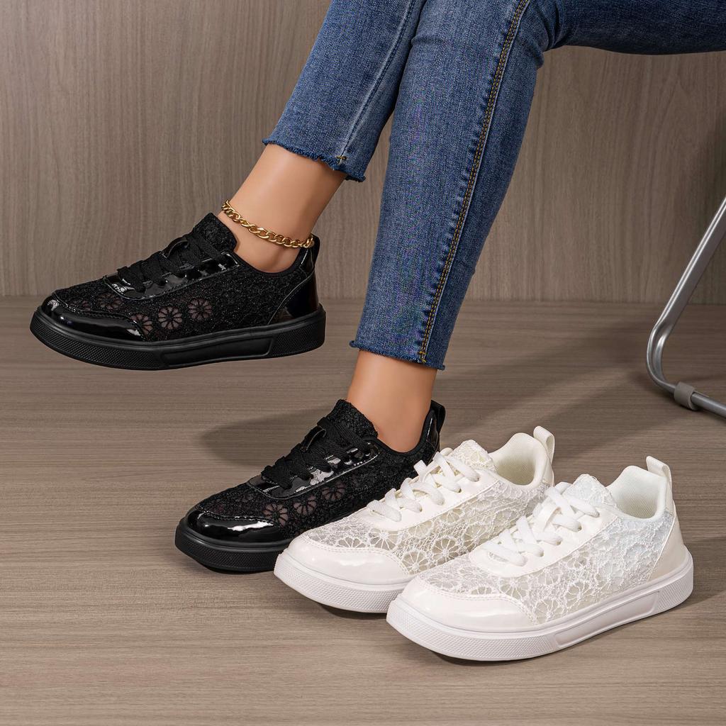 Scarpe da Donna Versatili Scarpe Casual Primaverili Allacciatura Intagliate Piatte Sneakers Traspiranti Casual quotidiane Comode Leggere Antiscivolo Suola morbida Facili da indossare