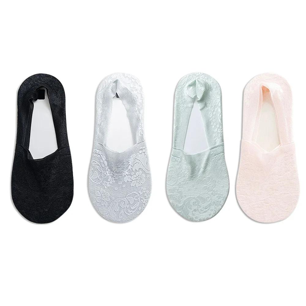 

4 пары/лот летние женские и девушки кружевные короткие носки-лодочки противоскользящие невидимые носки до щиколотки женский комплект тонкие классные нескользящие носки