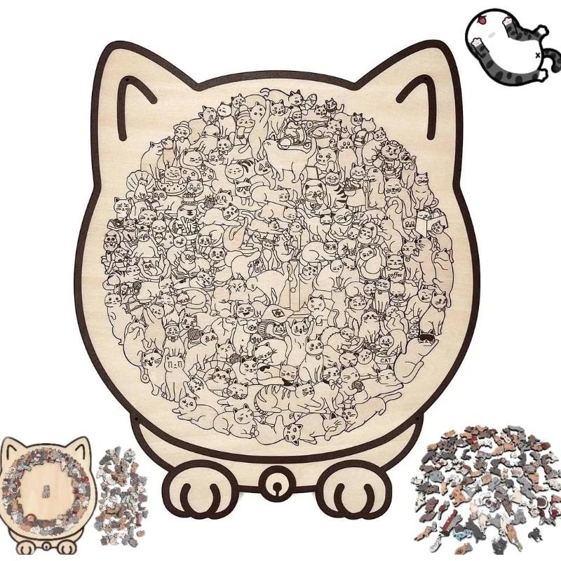 135-Piece Colored Cat Shaped Wooden Jigsaw Puzzle, Cats Shaped Wooden Puzzle, Unique Animal Shape Wood Puzzle, Creative Gifts for Cats Lovers