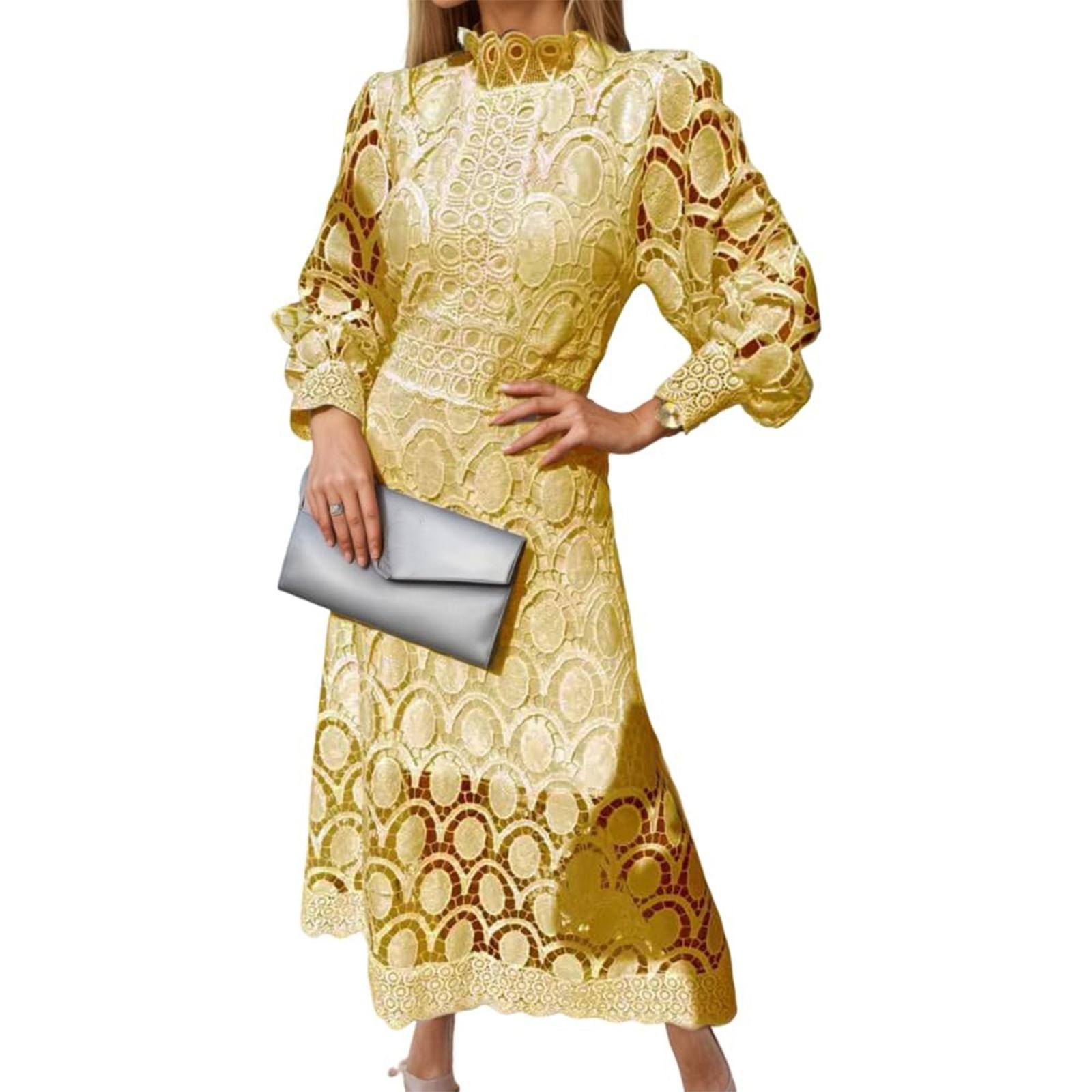 

Женское ретро бархатное платье-клуб с кружевной отделкой и пуговицами XL жёлтый