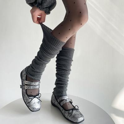 Damen Stulpen Patchwork Silber Glänzend Fußbedeckung Kniestrümpfe Y2k Mädchen Stulpen Einfarbig Schwarz Grau Lange Socken Strümpfe