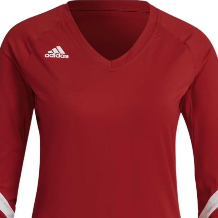 Adidas Quickset Slim Fit V-Neck Raglan Long Sleeve T-Shirt Women Tops Red H61883