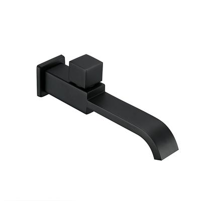 Grifo de lavabo de baño de cocina de latón negro rectangular montado en la pared de un solo frío de un solo mango de un solo agujero
