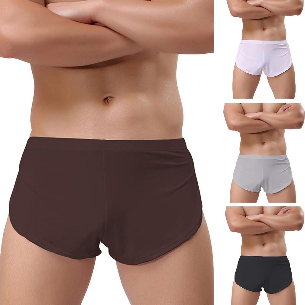 Men Sexy Boxer Underwear Low-rise Elastic Waistband Boxer Briefs Solid Color Full Hip Coverage Panties Boxer Shorts