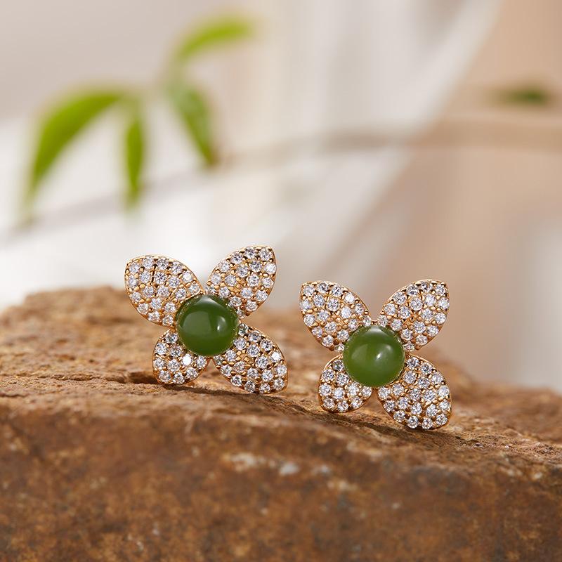 S925 Sterling Silver Natural Colored Treasure Necklace Flower Pendant Women'S Japan And Korea Small Fresh Set Simple And Sweet Collarbone Chain