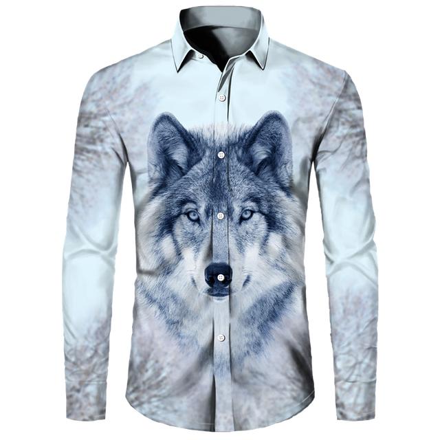 Мужские рубашки с 3D принтом Cool Wolf — фото 12