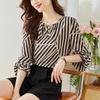Spring Autumn New Style Round Neck Chiffon Shirt Top Women's Fashion Classic Striped Loose Pullover
