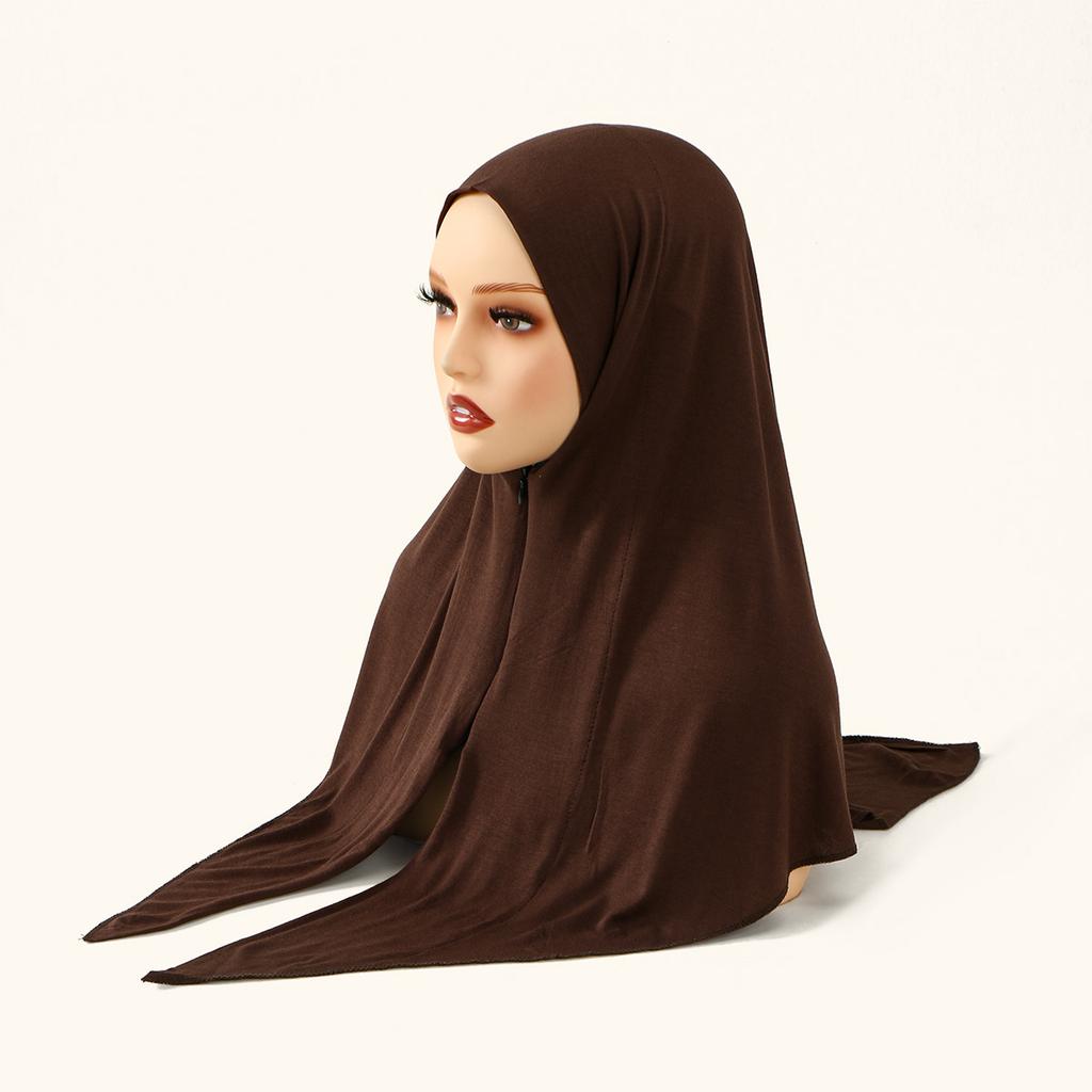 Zipper Design Muslim Hijab Solid Gray Instant Scarf Practical & Modest Islamic Headscarf for Women's Ethnic Fashion & Daily Use