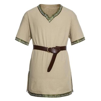 Orta Çağ Viking Tunik Gömlek V Yaka Kısa Kollu İşleme Kemerli Cosplay Sahne Rönesans Etkinlikleri Performans Cadılar Bayramı Kostümü
