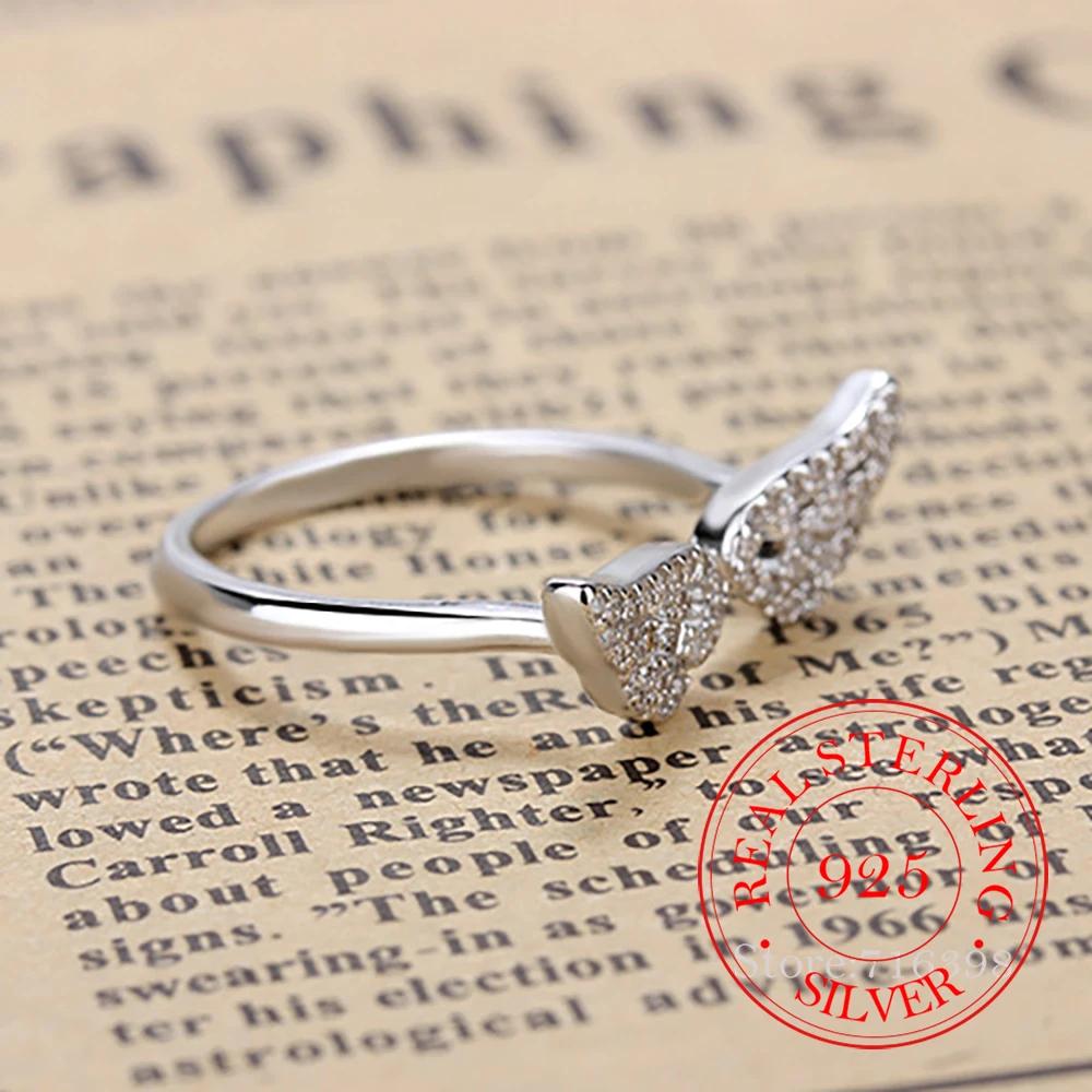 925 Sterling Silver Angel Wing Ring - Elegant Zircon Studded Pinky Ring for Women & Men Dainty Wedding Party Jewelry серебряный
