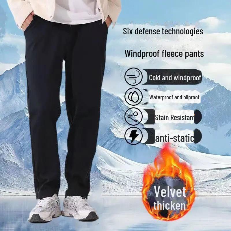 Pánské zimní větruodolné voděodolné pracovní kalhoty, odolné proti opotřebení, odolné proti špíně, plus sametové ležérní sportovní kalhoty