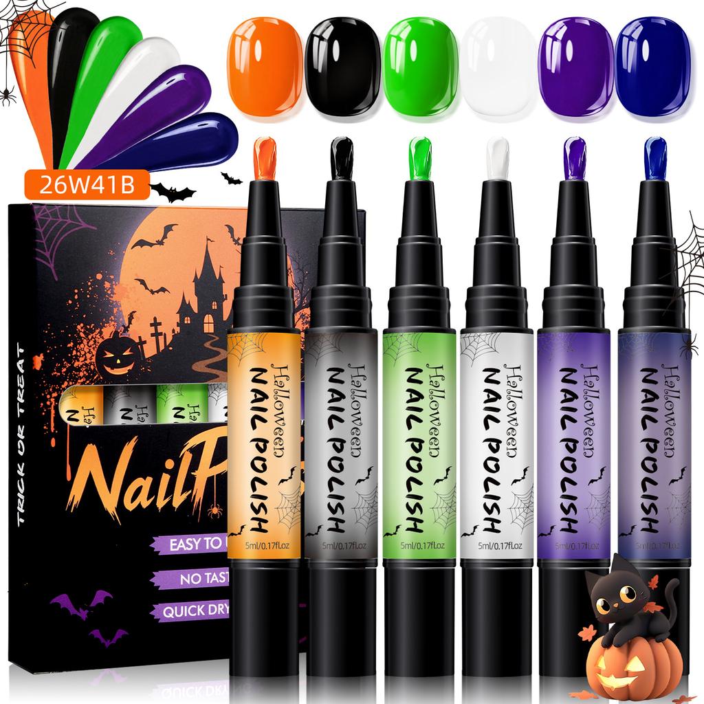 Halloween Water-Based Peelable Nail Polish High Saturation Solid Color No UV Light DIY Nail Art Kit Home Salon Essential