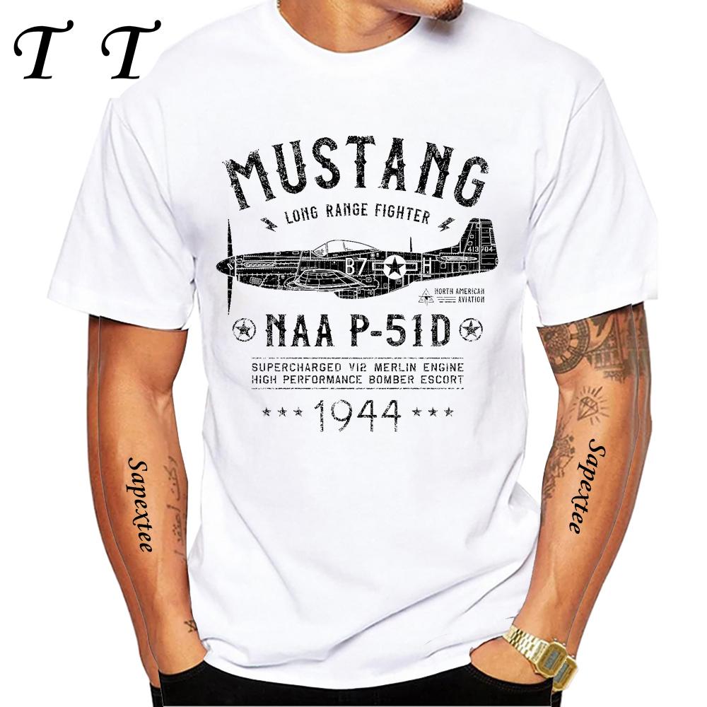North American P-51 Mustang World War II Fighter Aircraft Print T-Shirt New Men Short Sleeve Vintage Casual Top Hip Hop Boy Tees