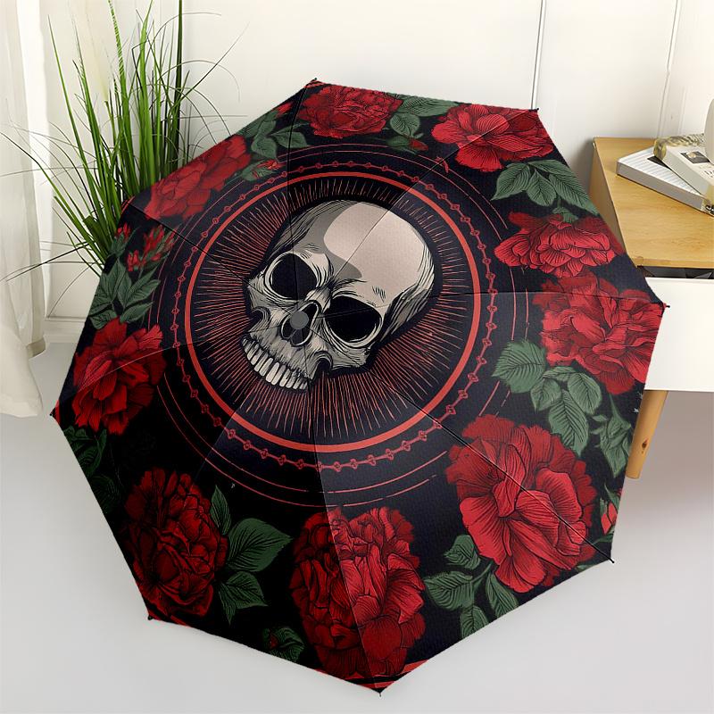 Day of the Dead Skull & Roses Circular  PrintUmbrella, Portable 3-Fold Compact Umbrella,Christmas Gift ES582
