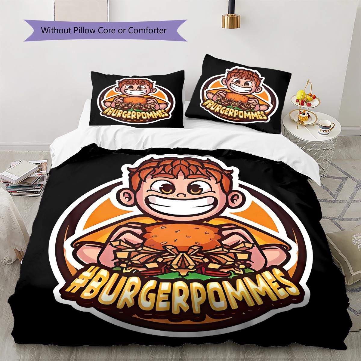 

iCrimax Burgerpommes Pattern Bedding,Quilt Set Quilt Cover Pillowcase Home Birthday Gift (1 * duvet cover + 2 * pillowcase, without core) 135x200cm