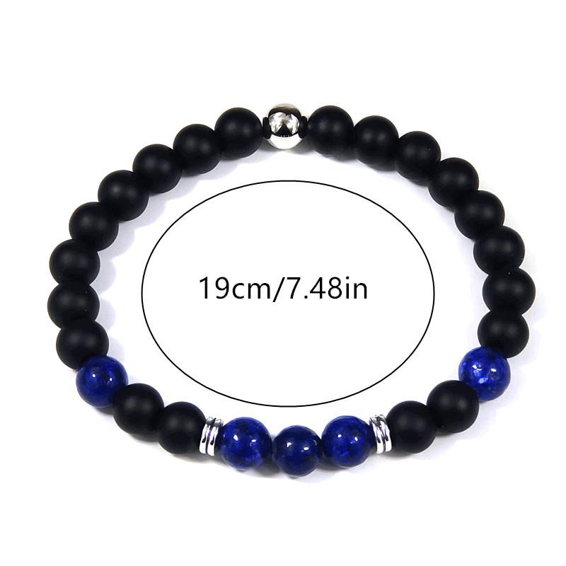 Natural Black Matte Lapis Lazuli Elastic Bracelet for Men & Women - Fashionable European & American Design
