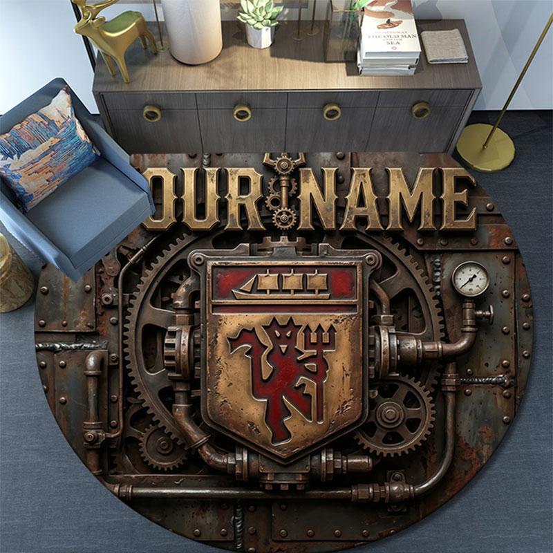 Custom Name,Manchester United FC pattern round rug,Carpet Rug for Living Room Bedroom Playroom ,Non-slip Floor Mat,Holiday Gifts and Birthday Gifts.