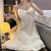 Sweet princess style sexy low-cut bow suspender skirt summer waist thin swinging A-shaped dress
