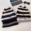 Winter Striped Letters Loose Big Head Circumference Woolen Hat Warm Hat Versatile Knitted Cap Stacked Hat