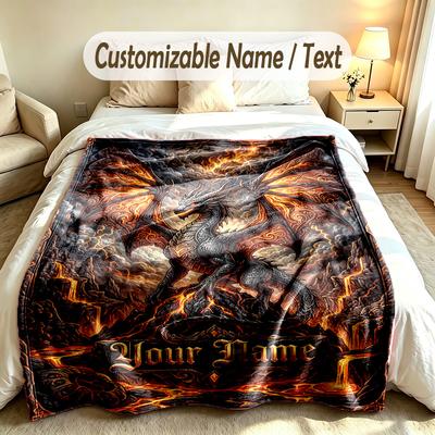 Dragon Phoenix Theme Soft Blanket Personalized Custom Name Text Print Warm Blanket Home Sofa Bedroom Decor