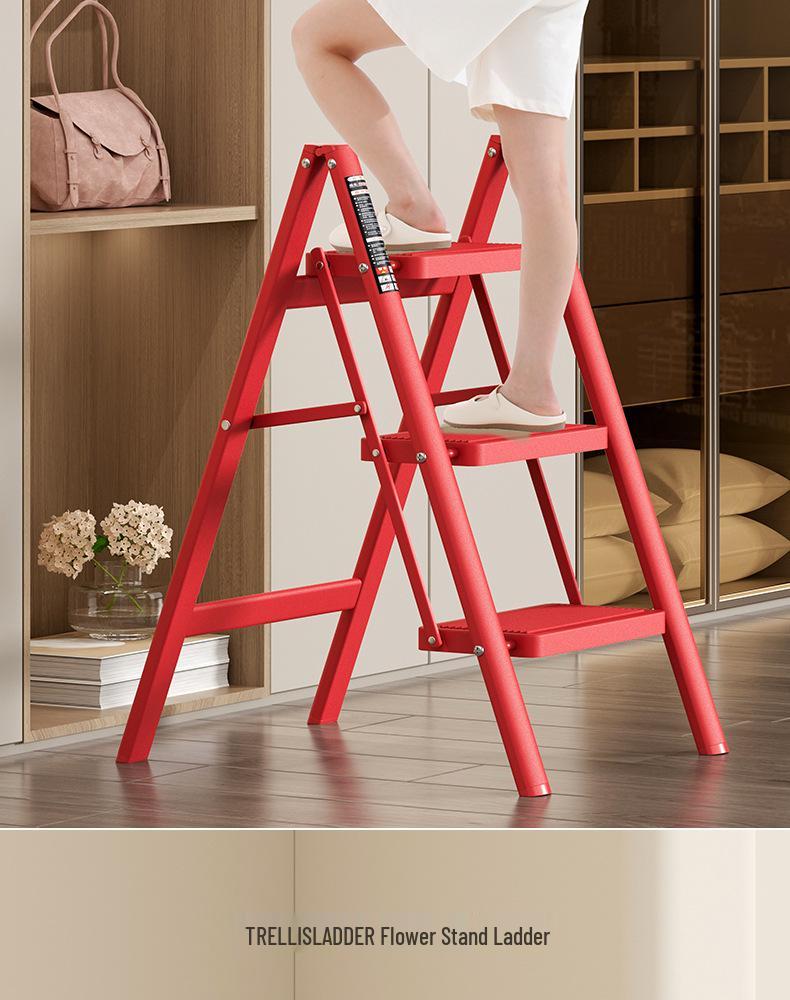 Multifunctional Folding A-Frame Ladder: Indoor Thickened Small Step Ladder with 3-4 Steps & Flower Stand