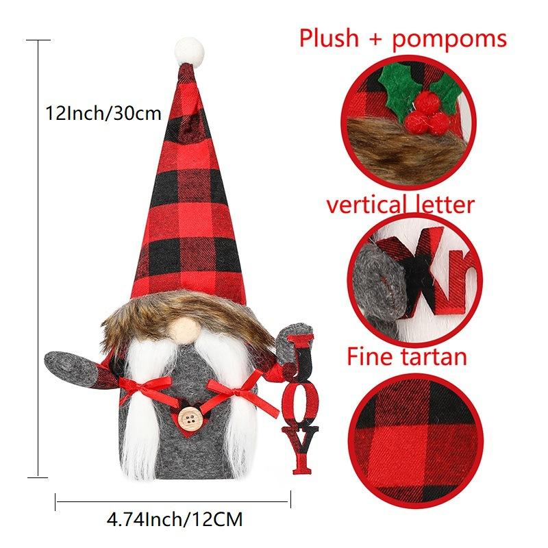 Christmas decorations, Santa Claus doll faceless doll JOY dwarf red and black plaid Christmas ornament