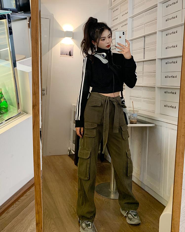 Women's Slim-Fit American Retro Three-Stripe Long-Sleeve Sporty Zip-Up Jacket with Stand-Up Collar
