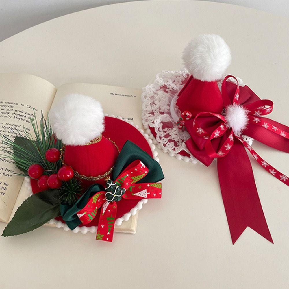 Bowknot Christmas Hat Hairpin Merry Christmas Decor Christmas Hat Headband  Girls