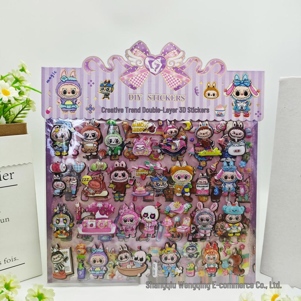 Labubu 3D Cartoon Double-Layer Bubble Stickers: Fun Foam Stickers for Kids' Rewards
