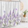 Floral Shower Curtain Purple Lavender Farm Green Leaf Butterfly Rustic Wood Panel Modern Polyester Fabric Bathroom Decor Curtain