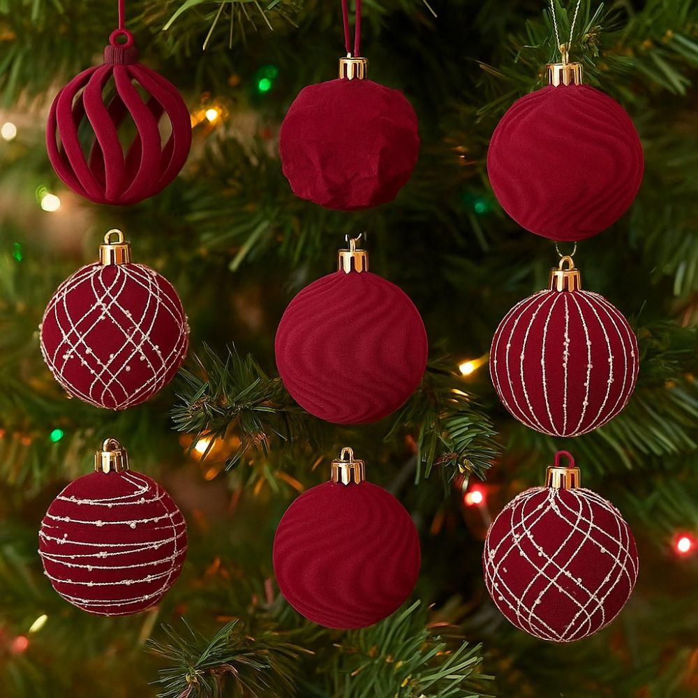 12pcs Hand-Painted Velvet Spheres Pendant Flocking Christmas Ball Ornaments Home Decor