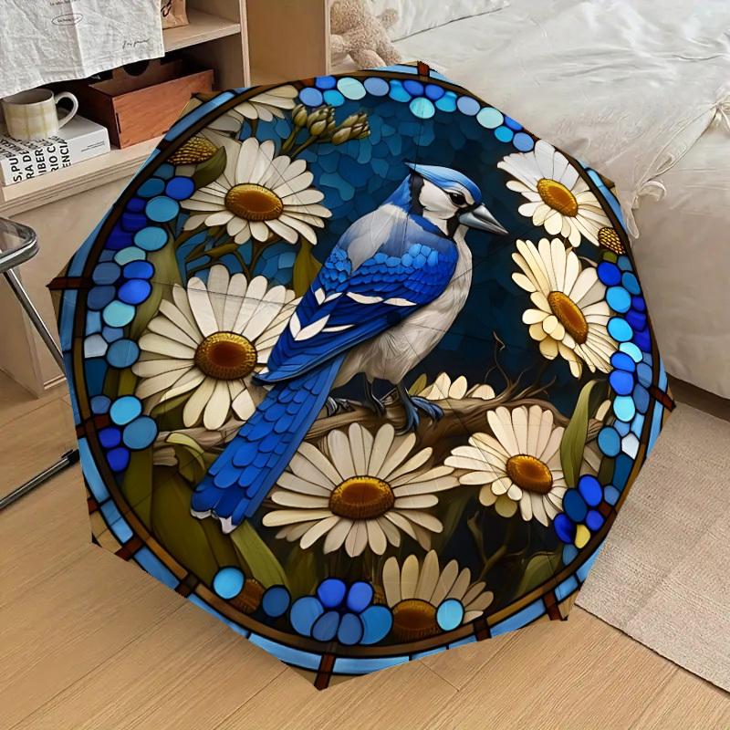 

1pc Blue Jay Stained Glass Automatic Folding Umbrella, 8 Ribs Iron Frame, Suitable for Outdoor Travel and Daily Use yy251120234