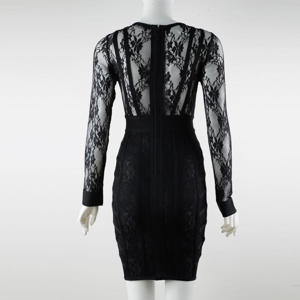 Elegant Rose Red Mesh Lace Bodycon Dress