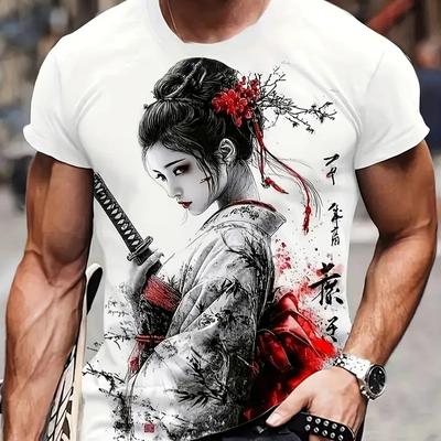 Nova T-shirt de Moda Masculina de Verão Personalidade Estilo Antigo Menina Estampada T-shirt Masculina Top