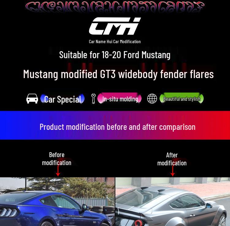 18-22 Ford Mustang GT3 Wide Body Kit: Fender Flares and Side Skirts