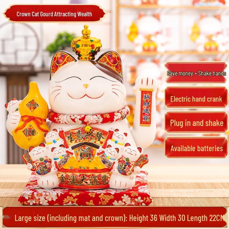 Large Waving Hand Lucky Cat Ornament - Cashier Desk Home Decor Gift