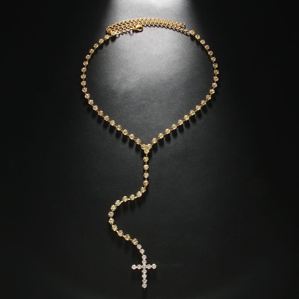 Rhinestones Cross Pendant Necklace Shiny Clavicle Chain  Jewelry Accessories