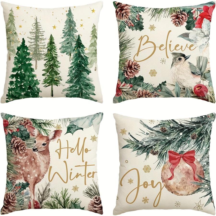 Christmas Themed Pillowcases: Believe, Hello Winter, Joy with Festive Designs Sofa Bed Cushion Cover, New Year Home Decoration