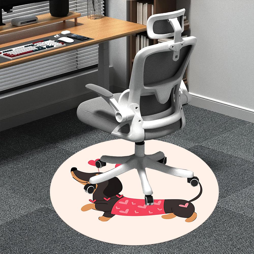 

1pc Dachshund Hearts Office Round Area Rug, Indoor Mat Suitable ForOffice, Under Office Chairs Bedroom Living Room Home Decor, Room Deco q156 80cm by 80cm