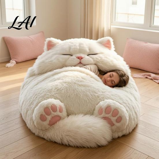 Baumwoll-Schlafsack Plüschkatze Umschlag-Schlafsack Winter für Männer Frauen Weiche Tier-Nickerchenmatte Sack Zuhause Reise