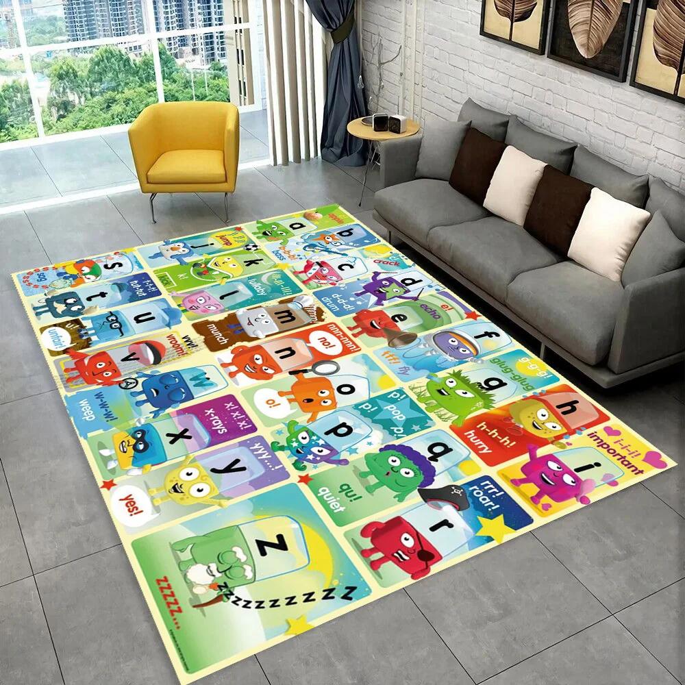 Alfombra con alfabeto de dibujos animados ABC para niños gateando, para sala de juegos, educación temprana, para sala de estar, dormitorio, sofá, antideslizante.